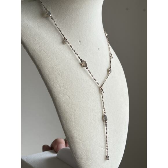 Y-Drop Faceted Labradorite & 1/20 14k gf Rose Gold Tone Necklace 20-24” Dainty - Picture 2 of 8